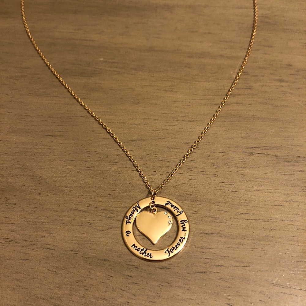 Gold Tone Heart Circle Pendant Necklace “Always A Mother, Always My Friend”